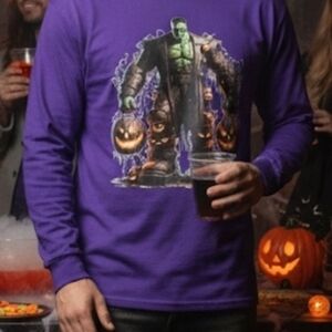 Halloween Frankenstein Pumpkin Master Unisex Graphic Long Sleeve Shirt